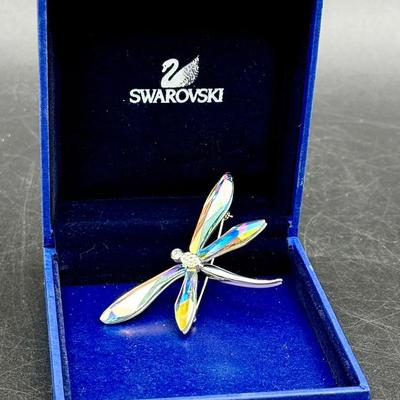 Swarovski Adiora Silvertone Aurora Borealis Dragonfly Brooch Pin