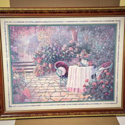 Bettie Abbot-Felts Garden Patio Scene Print, Framed