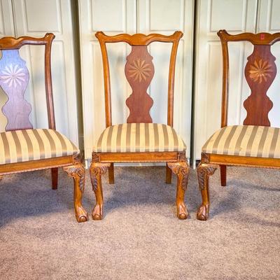 (3) Beautiful Carved & Inlayed Dining Room Chairs