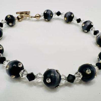 8.25” Glass Bead Bracelet with Sterling Silver Clasp Stamped 925 