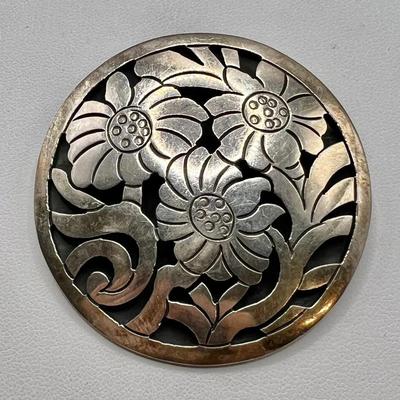 Sterling Silver Floral Pendant Brooch Stamped 925 Mexico