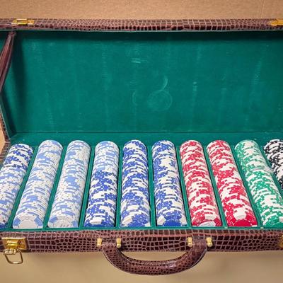 Poker Chip Set in Faux Croc Case