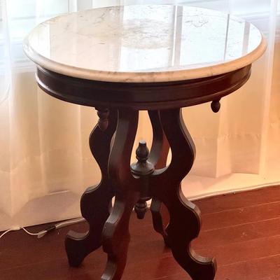 Victorian Style Marble Topped End Table 