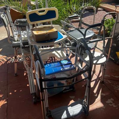 Large Lot Of Mobility Assistance, Walkers, Shower Seats, Canes And More