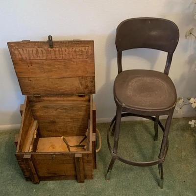 Wooden Chest And Metal Stool