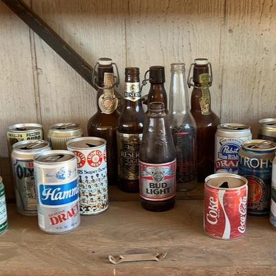 Large Collection Of Vintage Beer Bottles And Aluminum Cans