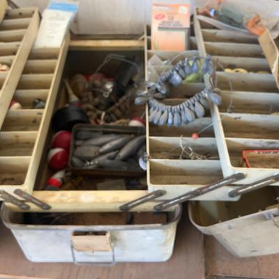 Vintage Tackle Box With Vintage Weights