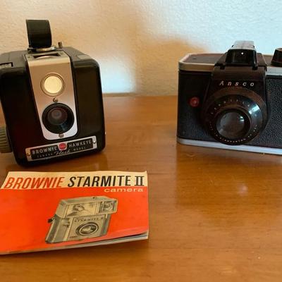 Kodak Brownie Hawk Eye And Ansco Cameras And Tasco Binocular 
