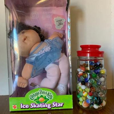Ice Skating Star Cabbage Patch Kid And Jar Of Marbles