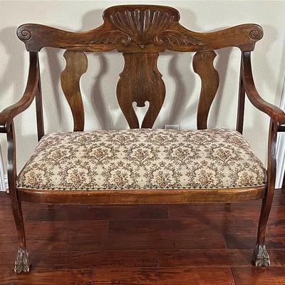 BJ204 Antique Wood Love Seat Chair For Two! 