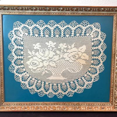 BJ388 Framed Handmade Doily 