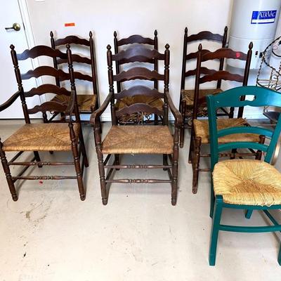 BJ147 Seven Ladder back Chairs with Rush Seats