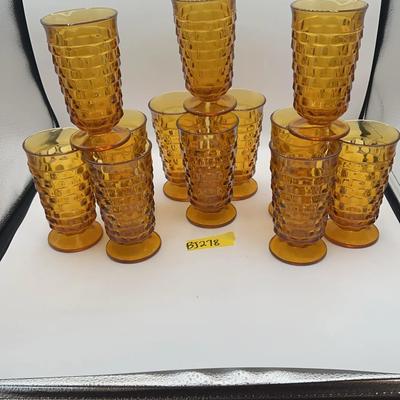 BJ278 Set Of 12 Vintage Amber Water Goblets