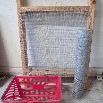 Homemade Sifter, Chicken Wire, And Basket