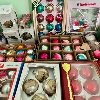 Vintage Christmas ornaments and shiny Brites