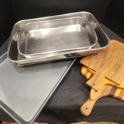 Cookie Sheets, Cake Pans, Wooden Cutting Boards, Various Sizes