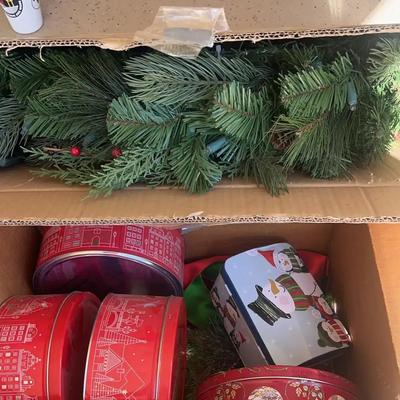 Large FrontGate Light Up Holiday Greenery Collection Christmas Wreath And Tins