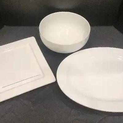 3 Entertaining White Serving Platters And Serving Bowl