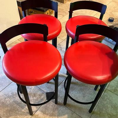 Bar Stools - Round Red & Black - Set of 4