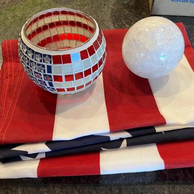 American Flag 33”x 5’, Votive Candle Holder & Decorative Sphere