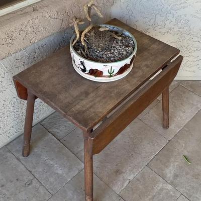 Patio End Table With A Cactus Planter Decoration