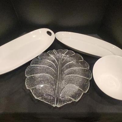 3 White Serving Platters, And Bowl - Oblong and White for any Occasion