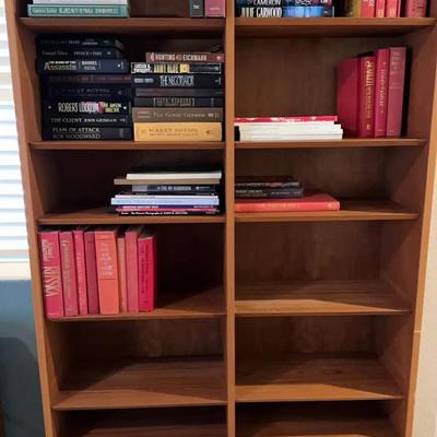 Tall Warm Wood Bookshelf - Double Shelf with Enclosed Shelves on Bottom