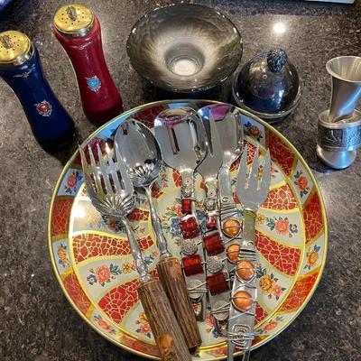 Decorative Serving Tray & Utensils, Salt & Pepper Shakers, Decorative Bowls & Pewter Vase