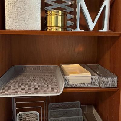Nice Office Items! Silver M, Metal Trays, Gold Tissue Box