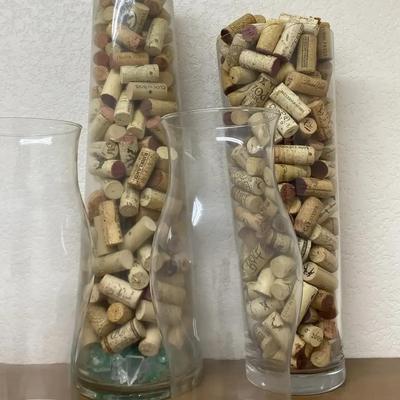 2 Large Glass Vase Decor Filled With Corks