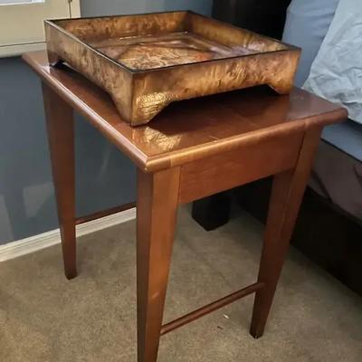 Small Wooden Side table + Gold Accent 11” Square Tray for Top