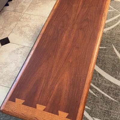MCM Rectangle Wooden Low Coffee Table - Small Table - Knotched Wood in 2 -Tone