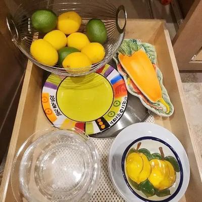 Wire Basket Lemon & Lime Fruit Bowl With Serving Dishes & Matching Decor