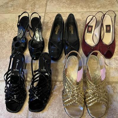 Heels - Black, Gold, Maroon Velvet - Size 8-8.5
