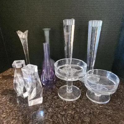 Take your pick! Crystal Cleat Glass Candlesticks, Crystal Candle Holders, and Blue & Purple Vases