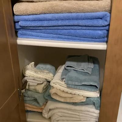 White, Beige, Blue and Teal Towels, Hand Towels And Washcloths.