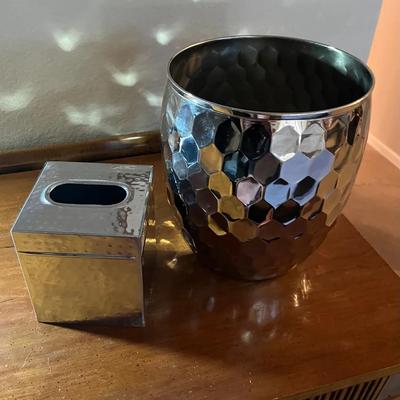 Shiny Hammered Tissue Cover & Sparkle Waste Basket
