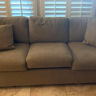 Long Grey Sofa With Throw Pillows To Match - Some Cat Damage on Side 
