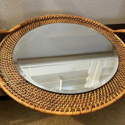 Pampered Chef Woven Selections Tray + Round Mirror 