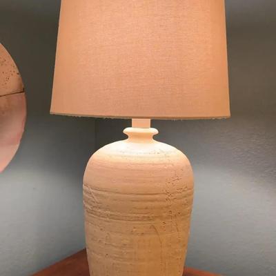 Tall Ceramic Off White / Beige Pottery Lamp with Shade
