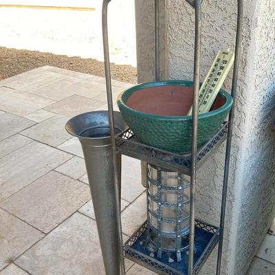 Patio Stand With Planter, Statue, And Light Holder