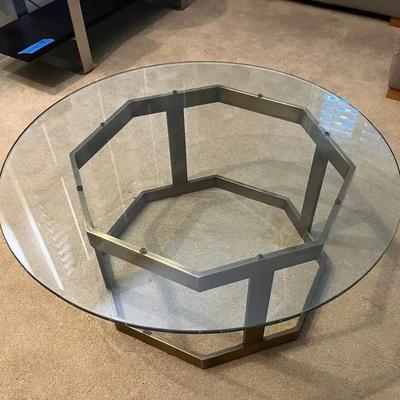 Glass Top Coffee Table with Metal Octagon Base