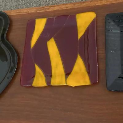 Decorative Serving Platters - Black and Maroon and Yellow Accents