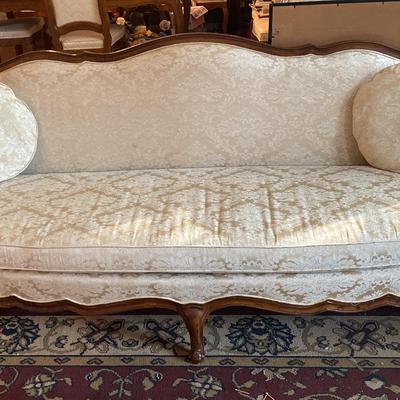Bernhardt Flair Division French Provincial Sofa with Cream Damask Upholstery