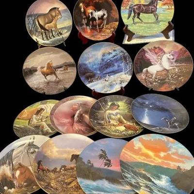Decorative Collector Plates Featuring Horses, Native American Art & Scenic Landscapes