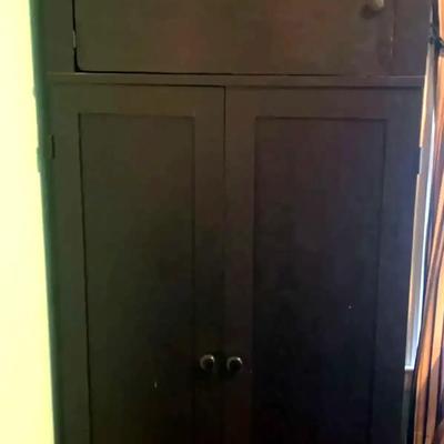 Tall Wooden Storage Cabinet with Upper Compartment & Double Doors