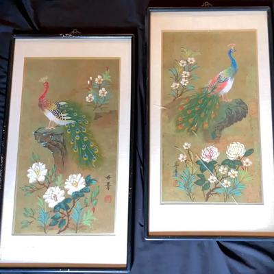 Pair of Framed Peacock Art Prints – Artist Signed