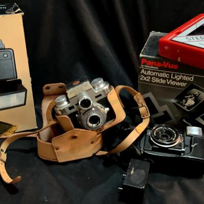 Vintage Photography Set Featuring Cameras, Flash & Viewer