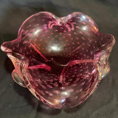 Murano-Style Pinkish Purple Art Glass Dish