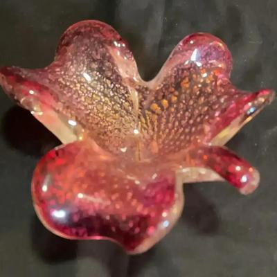Authentic Murano Glass Dish with Original Label – Pink and Gold